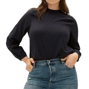 NEW Everlane The Double Gauze Cotton Blouse Womens 00 Shirred High Neck Relaxed